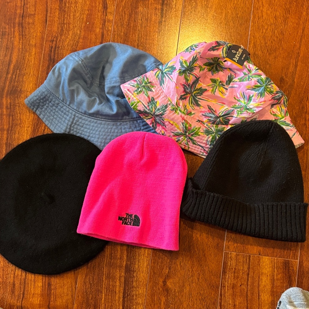 The North Face Pink Beanie and Assorted Hats Collection